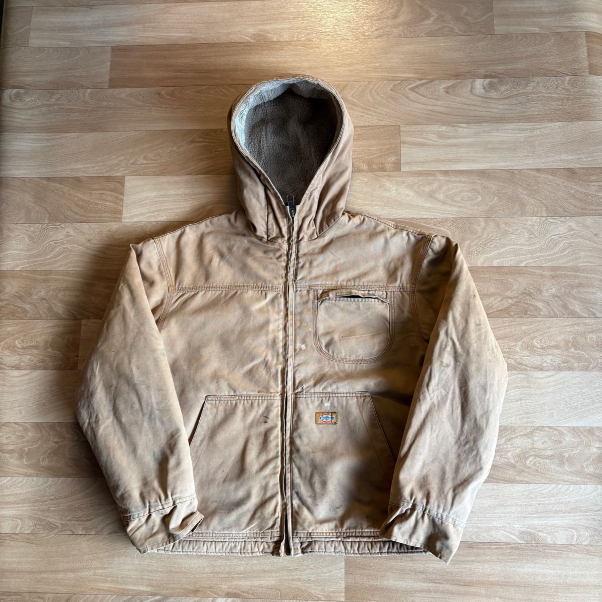 Vintage Dickies tan sherpa-lined hooded work jacket we sold on Vinted