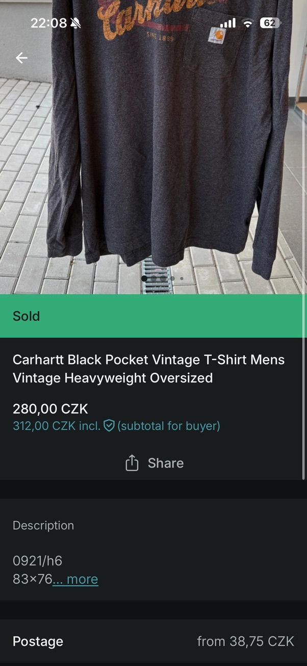 Carhartt black pocket vintage t-shirt listing marked sold