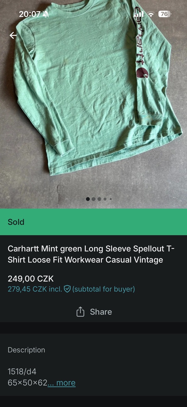 Carhartt mint green long sleeve listing marked sold